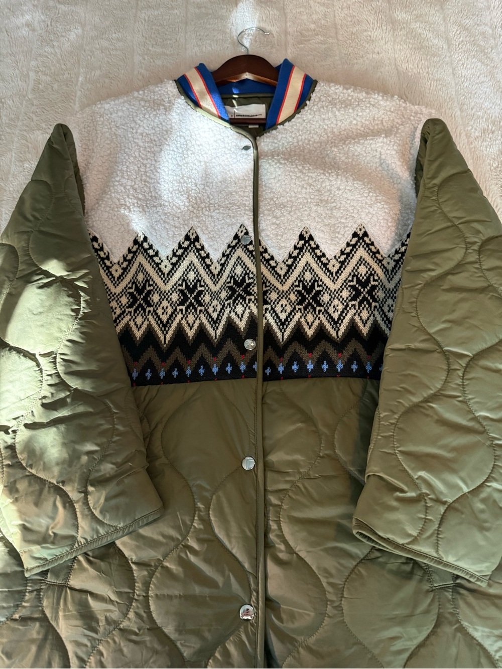 Anthropologie Quilted Fair Isle Coat in Moss Size Small New With Tags - Picture 5 of 14